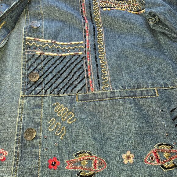 Chico's Design 100% Cotton Size 3, Blue Denim Embroidery, A Few Embroidery Flaws - Picture 11 of 16